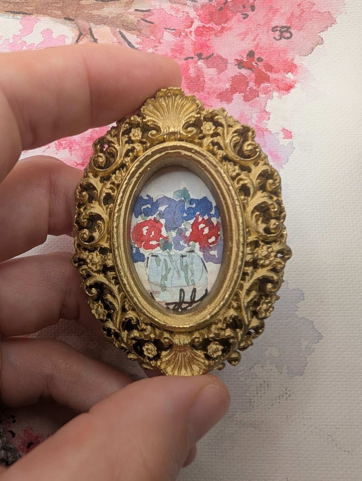 Mini Vase of Flowers Painting - Original Watercolor Art by Lora Cavallin