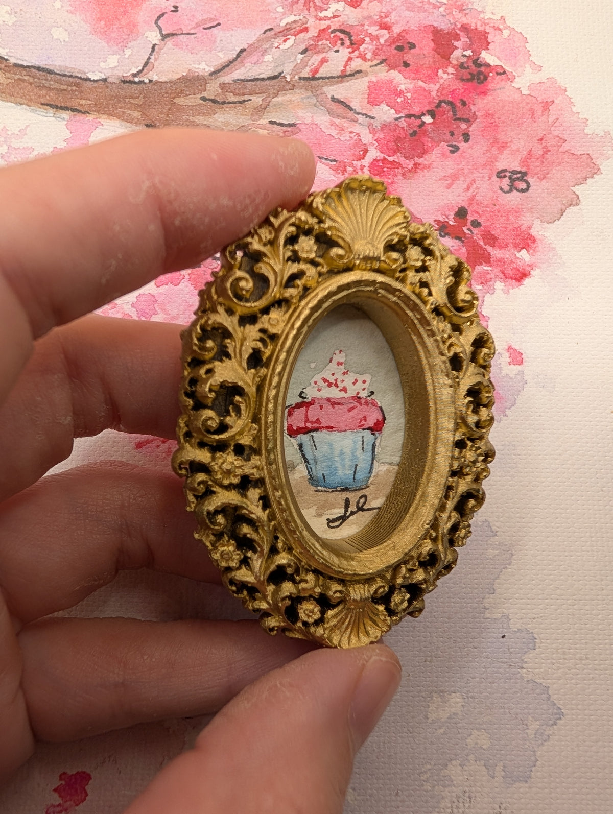 Mini Cupcake Painting - Original Watercolor Art by Lora Cavallin