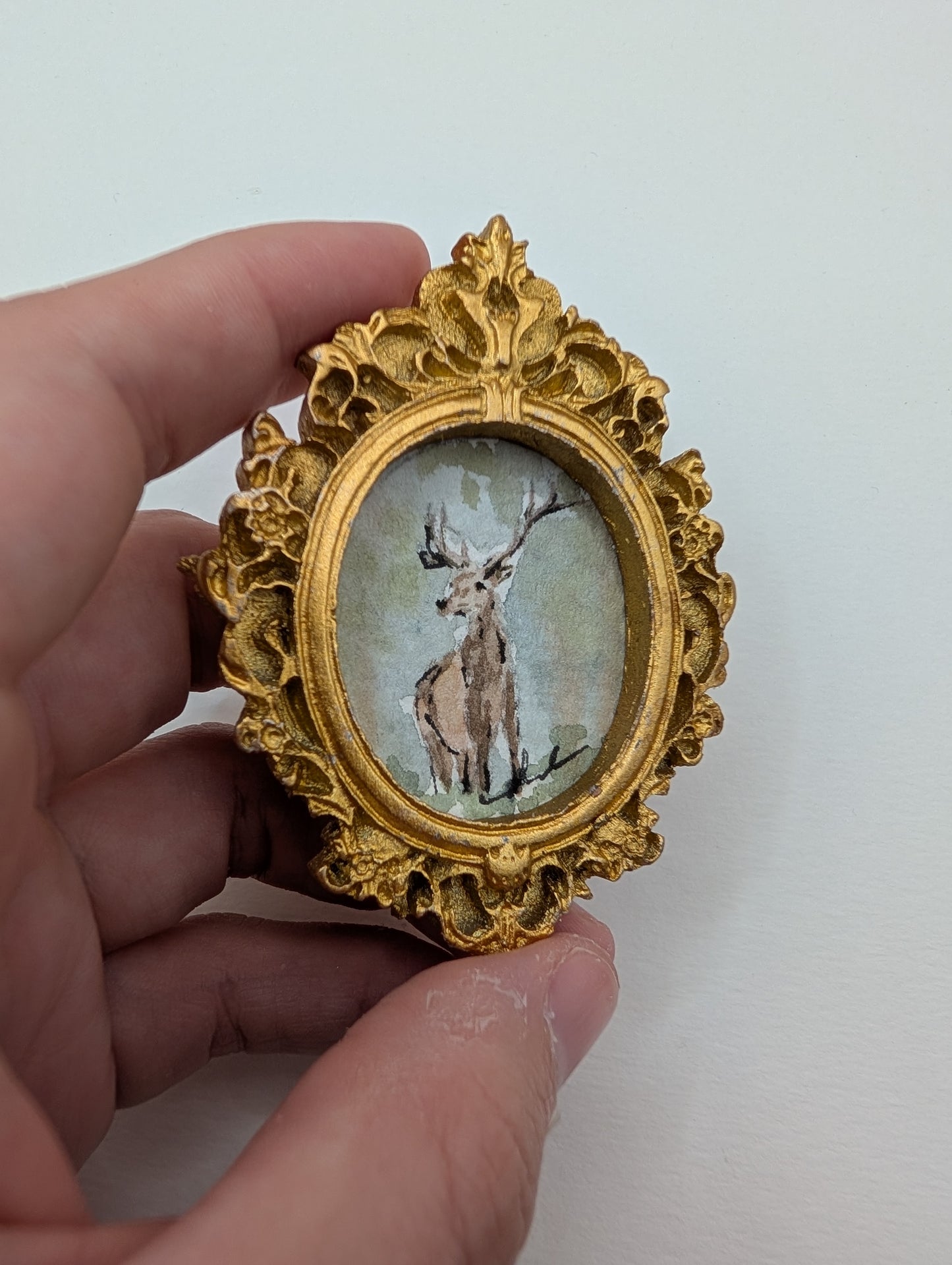 Mini Deer Painting - Original Watercolor Art by Lora Cavallin