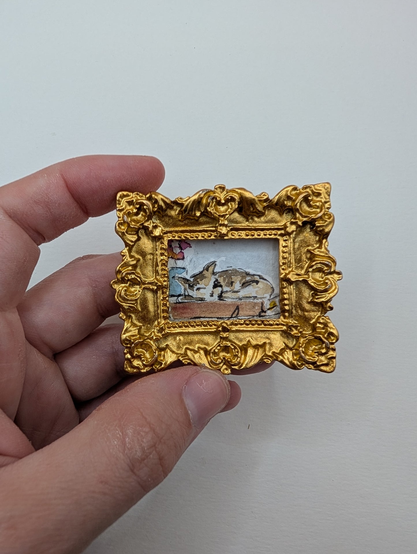 Mini Sleeping Cat Painting - Original Watercolor Art by Lora Cavallin