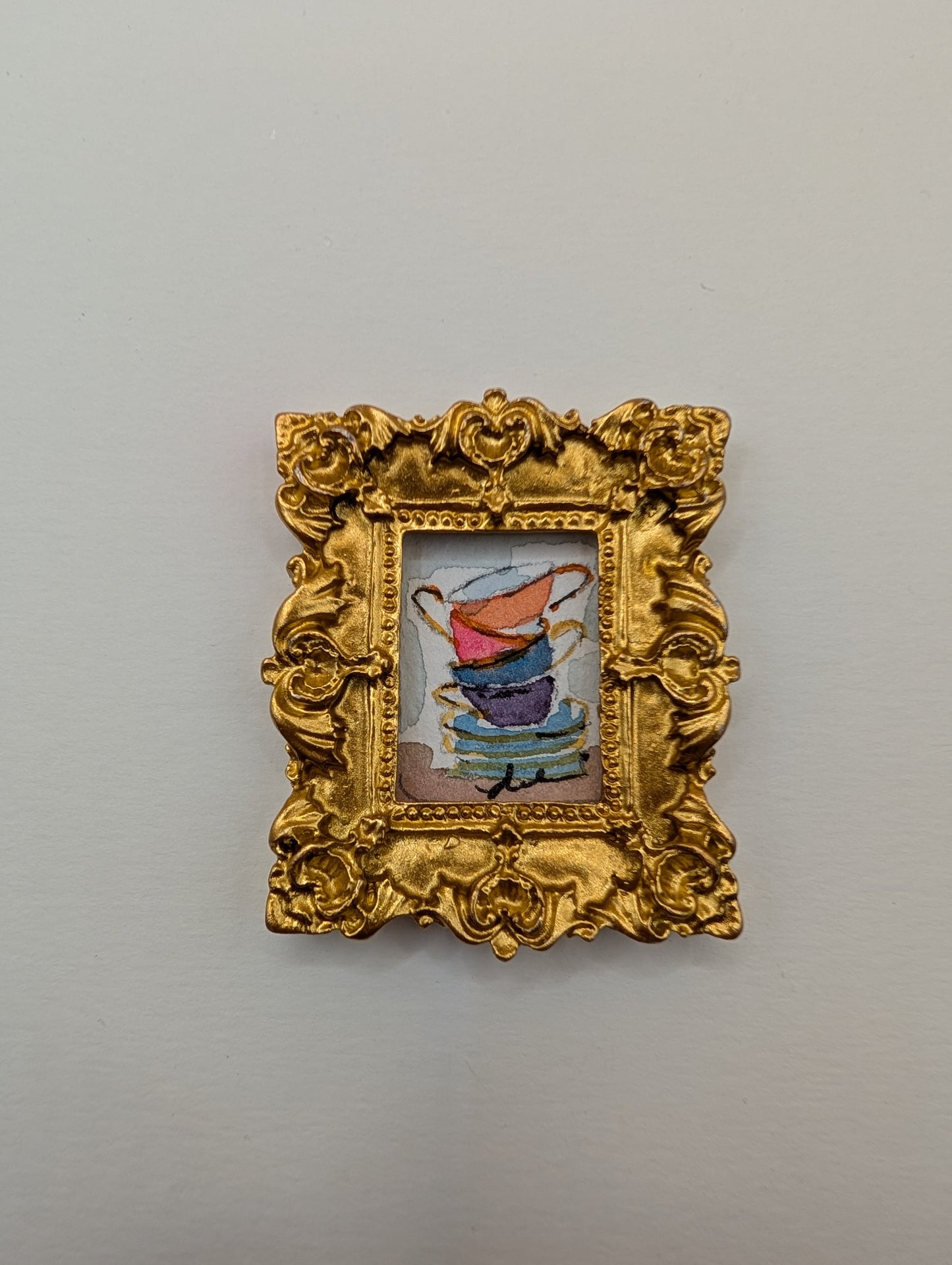 Mini Teacup Stack Painting - Original Watercolor Art by Lora Cavallin