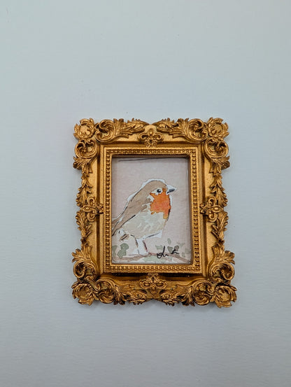 Mini Robin Bird Painting - Original Watercolor Art by Lora Cavallin