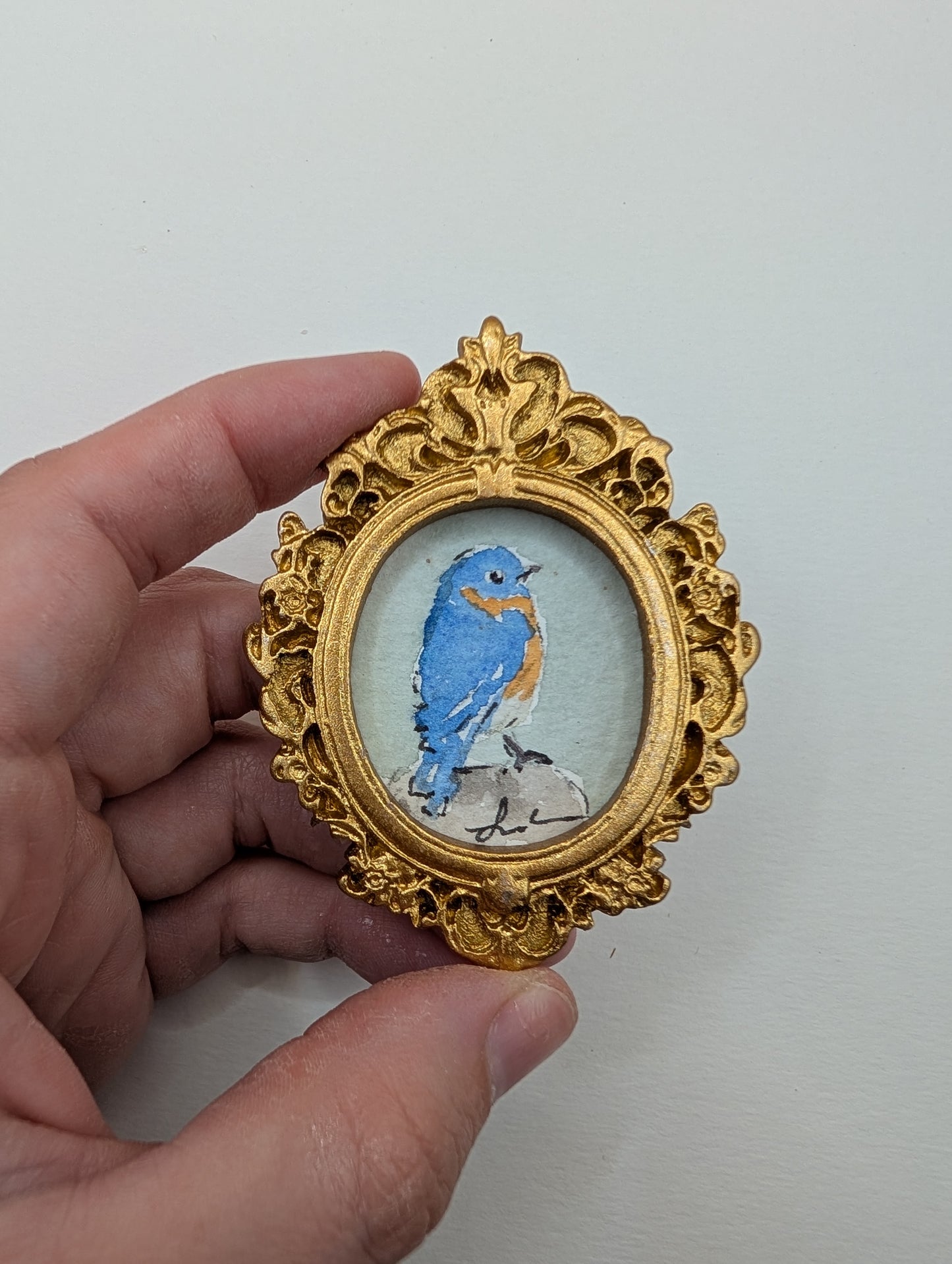 Mini Bluebird Painting - Original Watercolor Art by Lora Cavallin