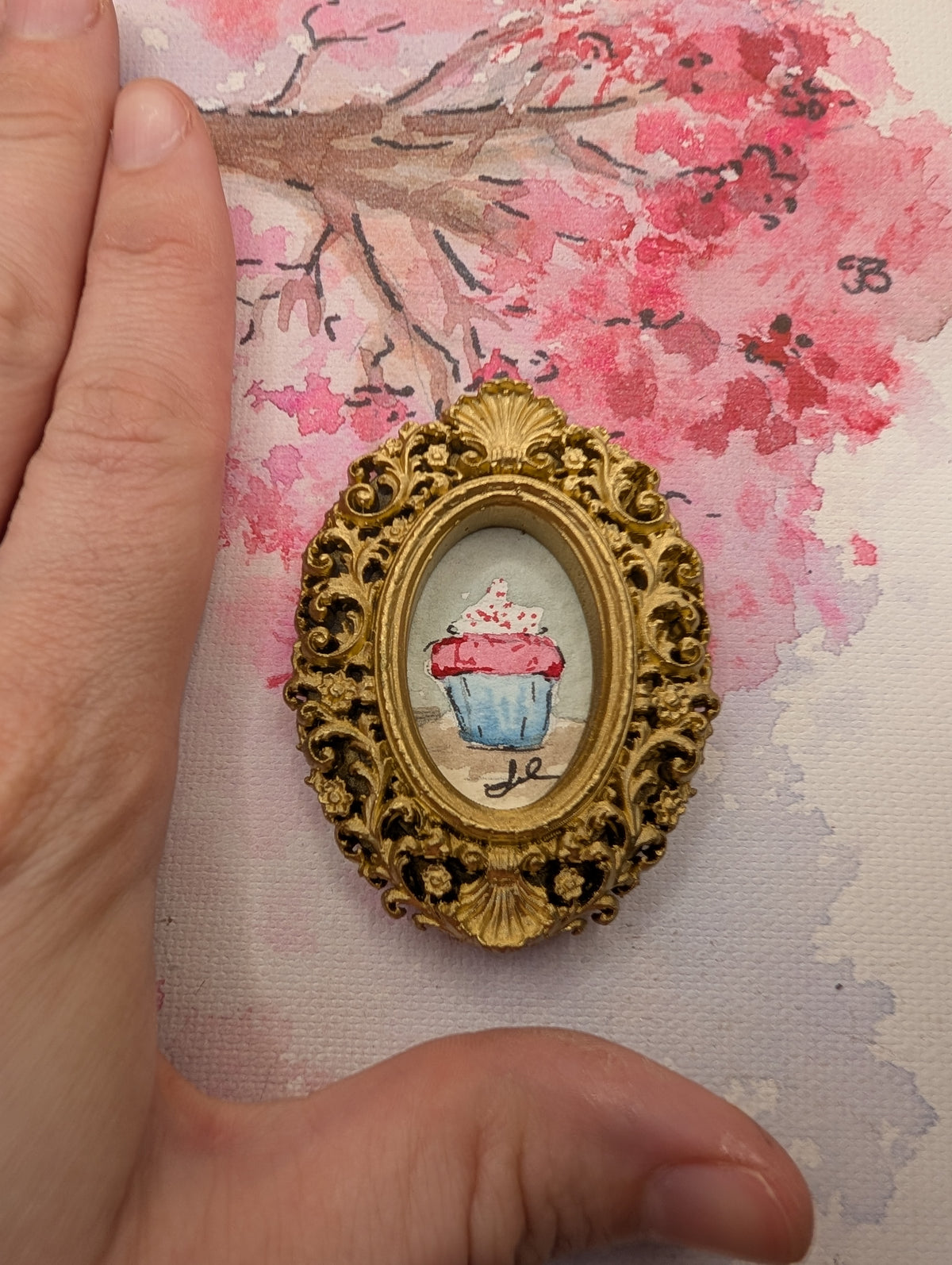 Mini Cupcake Painting - Original Watercolor Art by Lora Cavallin