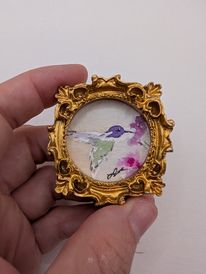 Mini Hummingbird Painting - Original Watercolor Art by Lora Cavallin