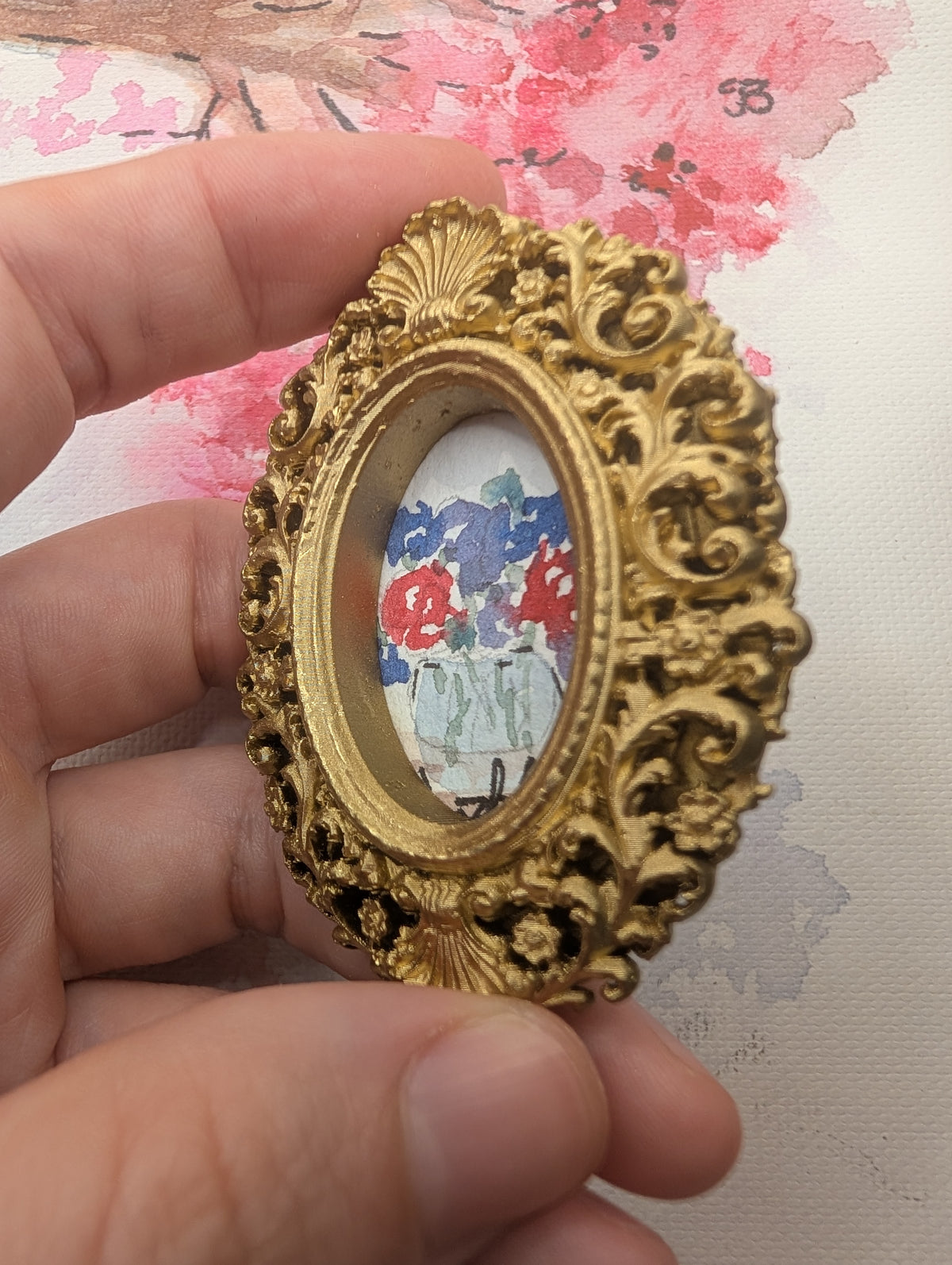 Mini Vase of Flowers Painting - Original Watercolor Art by Lora Cavallin