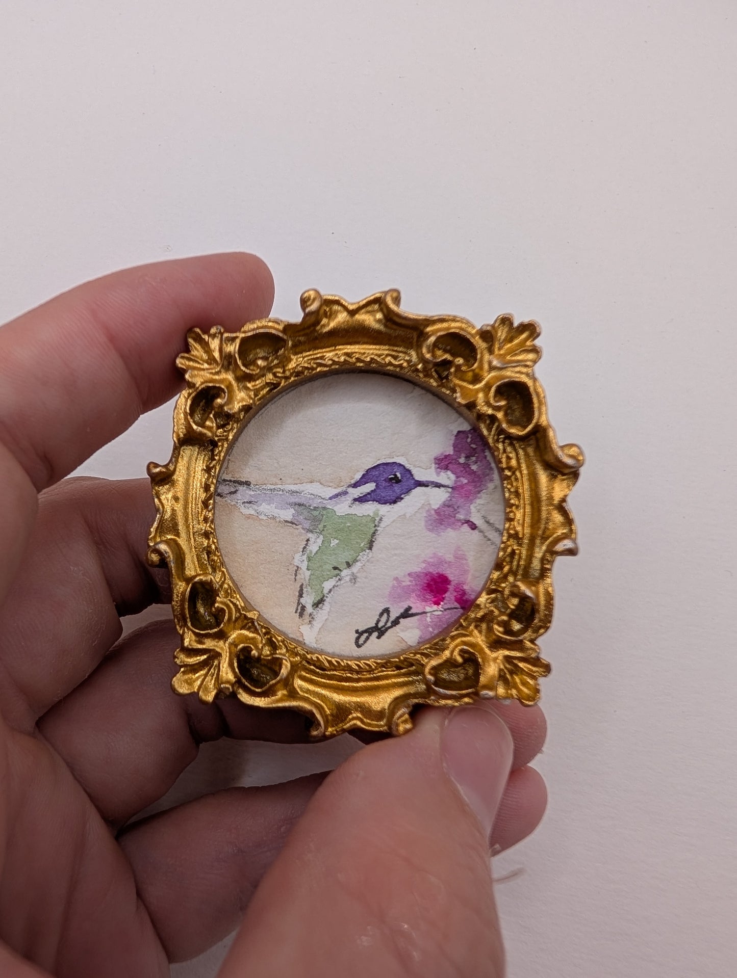 Mini Hummingbird Painting - Original Watercolor Art by Lora Cavallin
