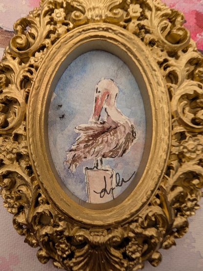 Mini Pelican Painting - Original Watercolor Art by Lora Cavallin