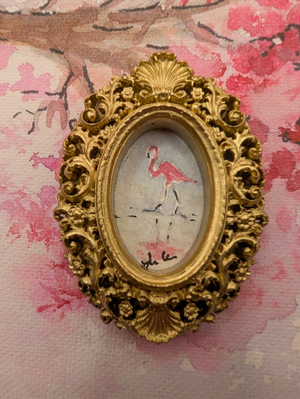 Mini Flamingo Painting - Original Watercolor Art by Lora Cavallin