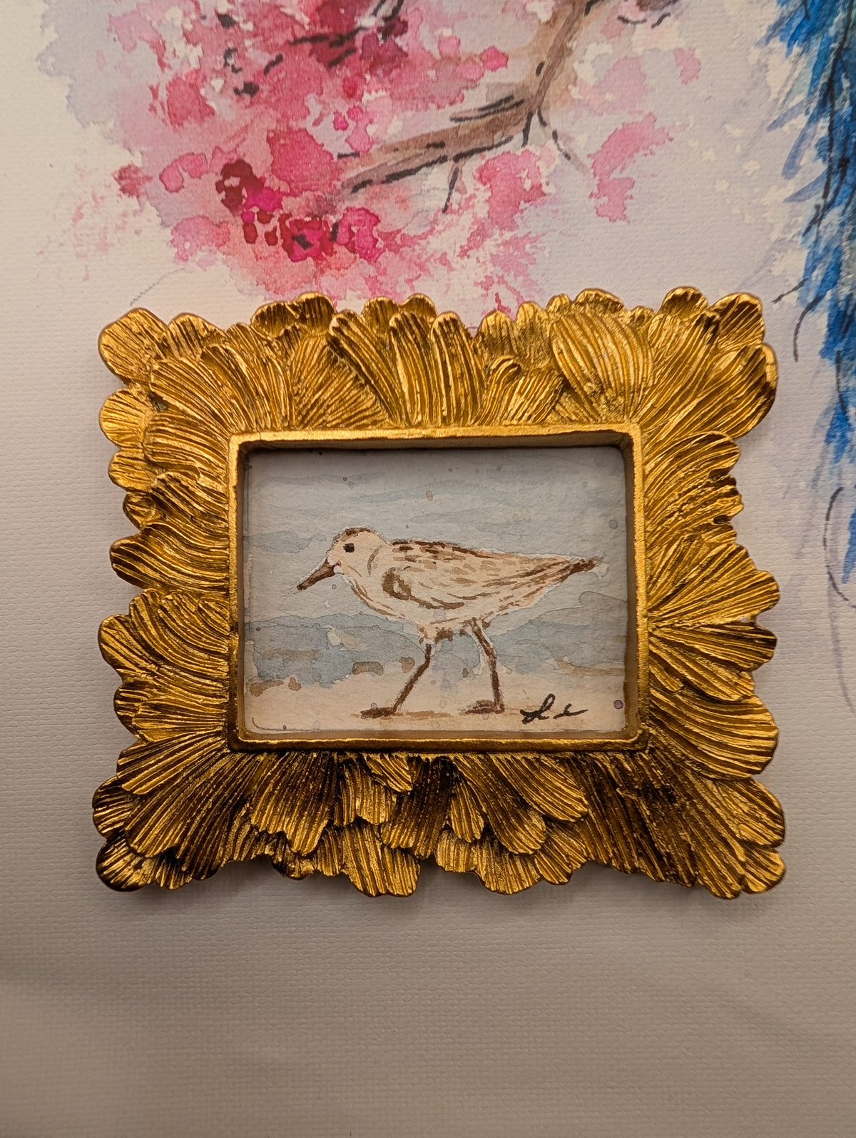 Mini Sandpiper Painting - Original Watercolor Art by Lora Cavallin