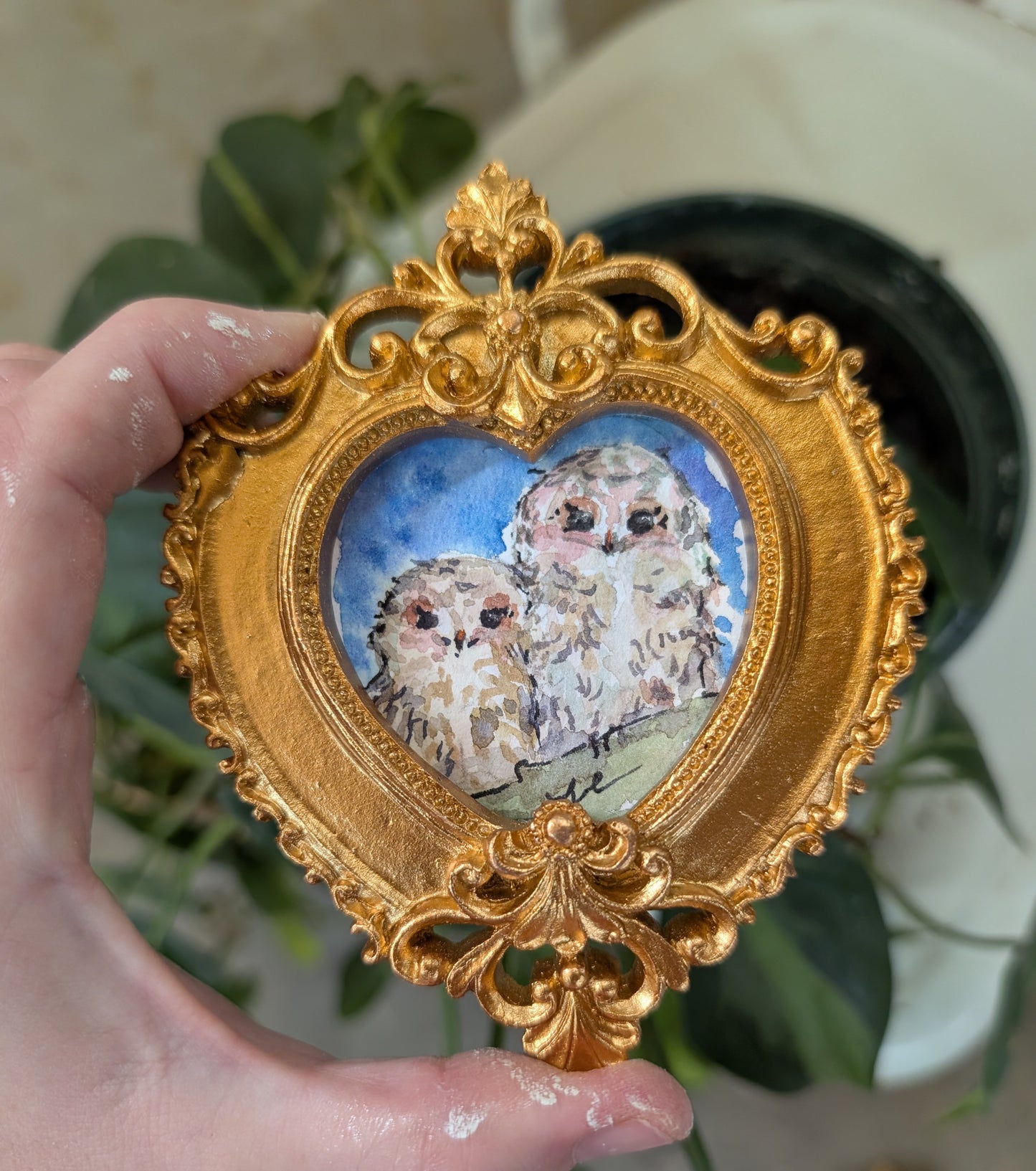 Mini Owl Painting - Original Watercolor Art by Lora Cavallin