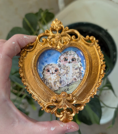 Mini Owl Painting - Original Watercolor Art by Lora Cavallin