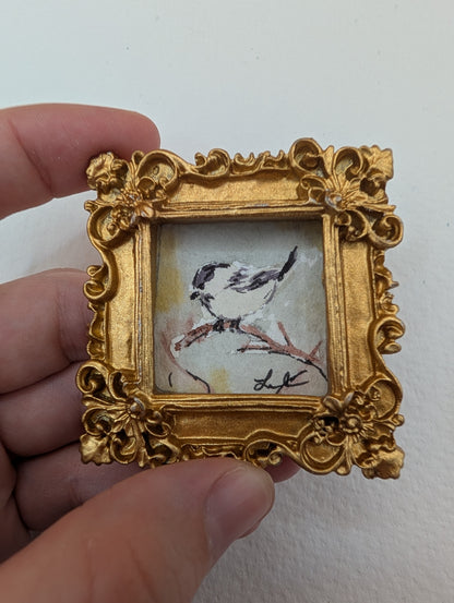 Mini Chickadee Bird Painting - Original Watercolor Art by Lora Cavallin