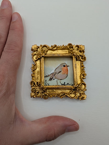 Mini Robin Bird Painting - Original Watercolor Art by Lora Cavallin
