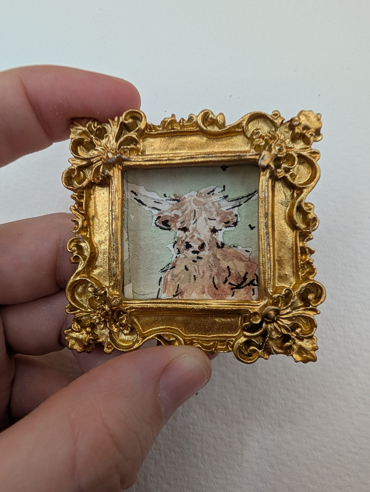 Mini Highland Cow Painting - Original Watercolor Art by Lora Cavallin
