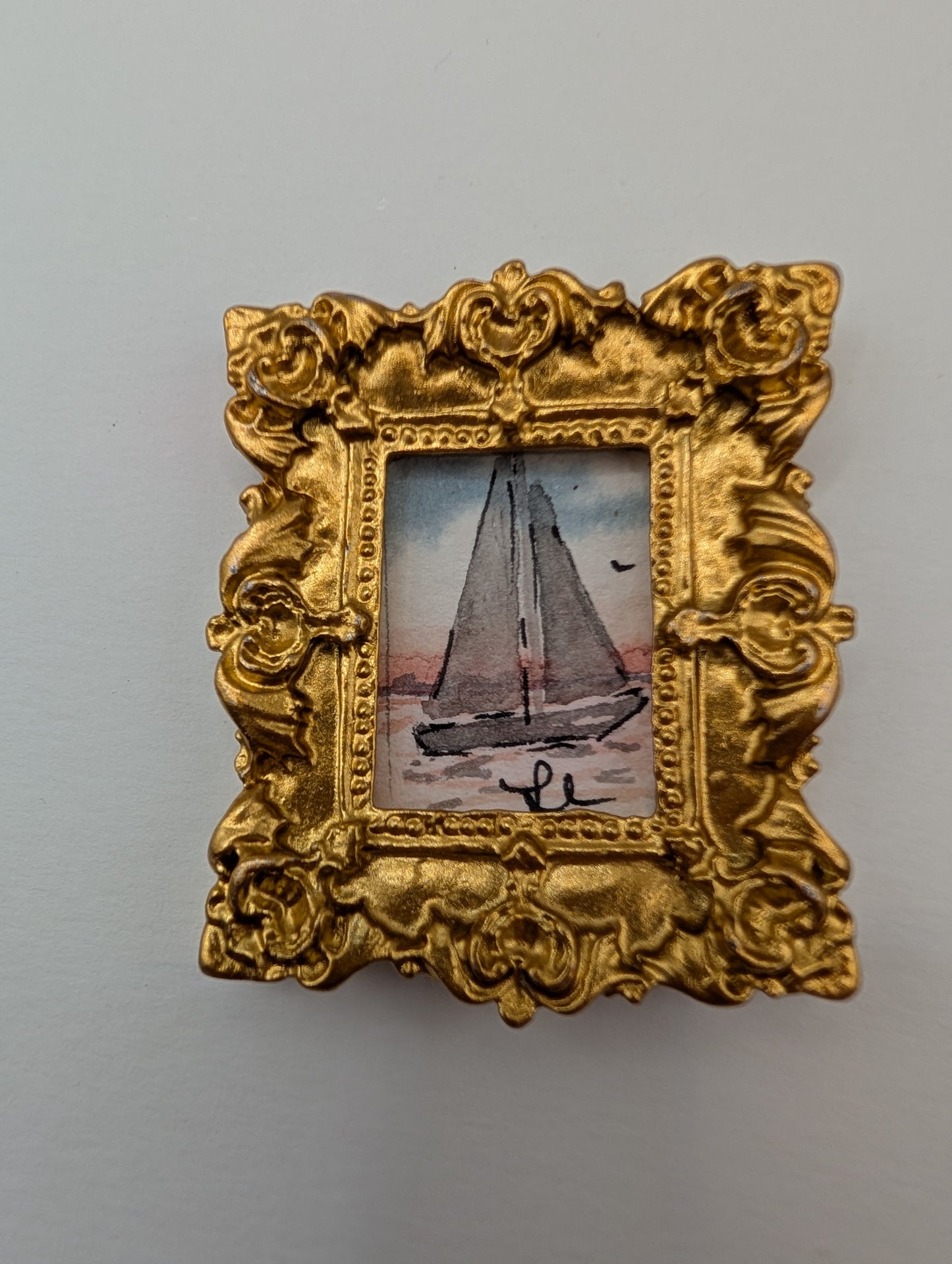 Mini Sailboat Painting - Original Watercolor Art by Lora Cavallin