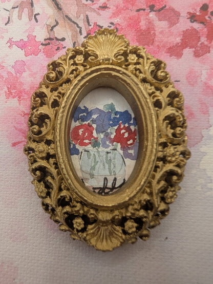 Mini Vase of Flowers Painting - Original Watercolor Art by Lora Cavallin