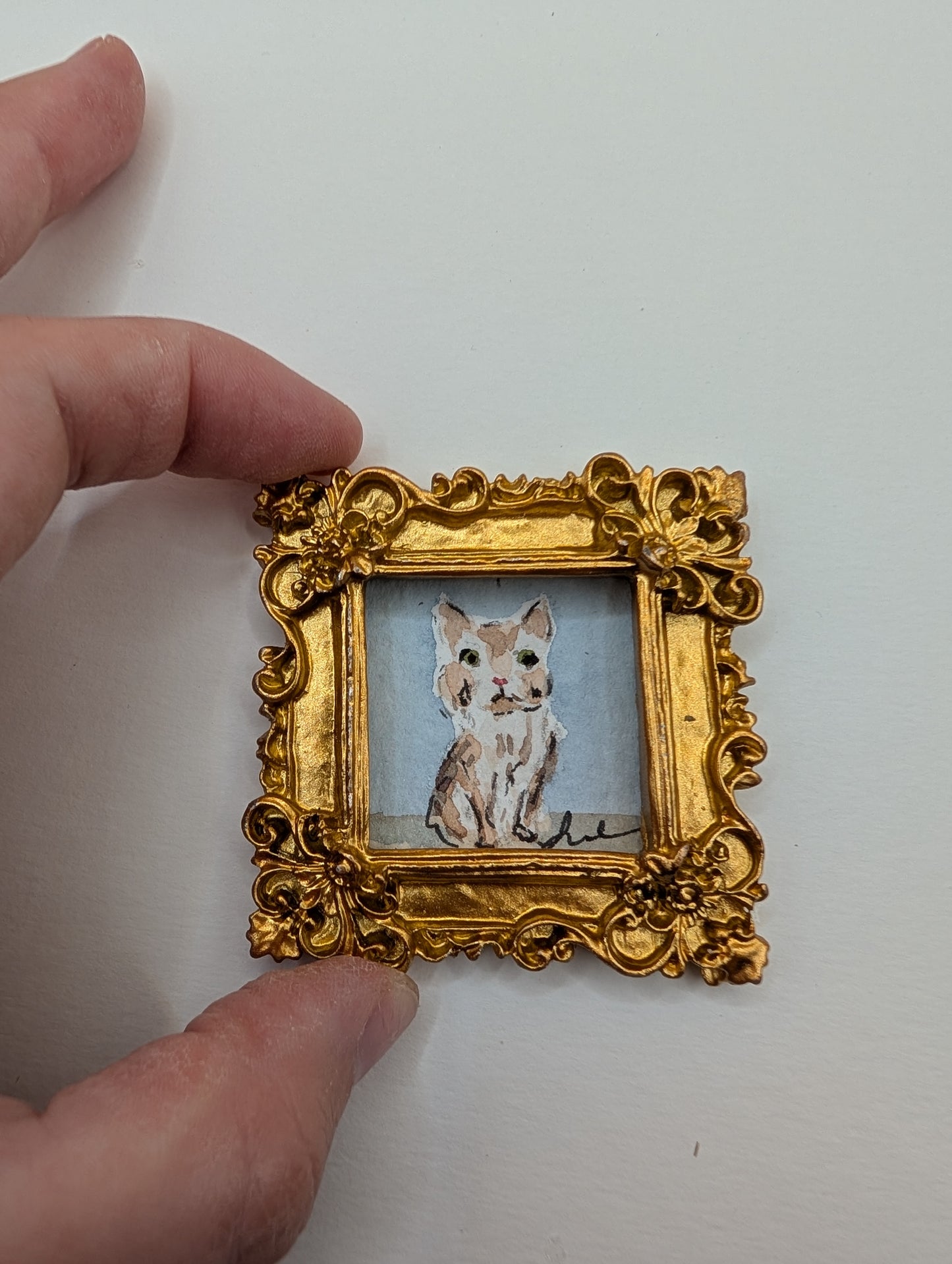 Mini Cat Painting - Original Watercolor Art by Lora Cavallin