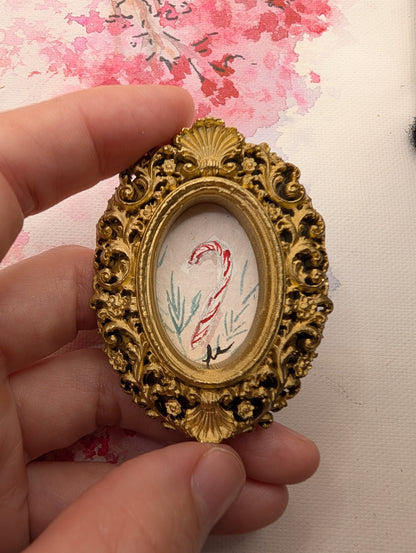Mini Candy Cane Painting - Original Watercolor Art by Lora Cavallin