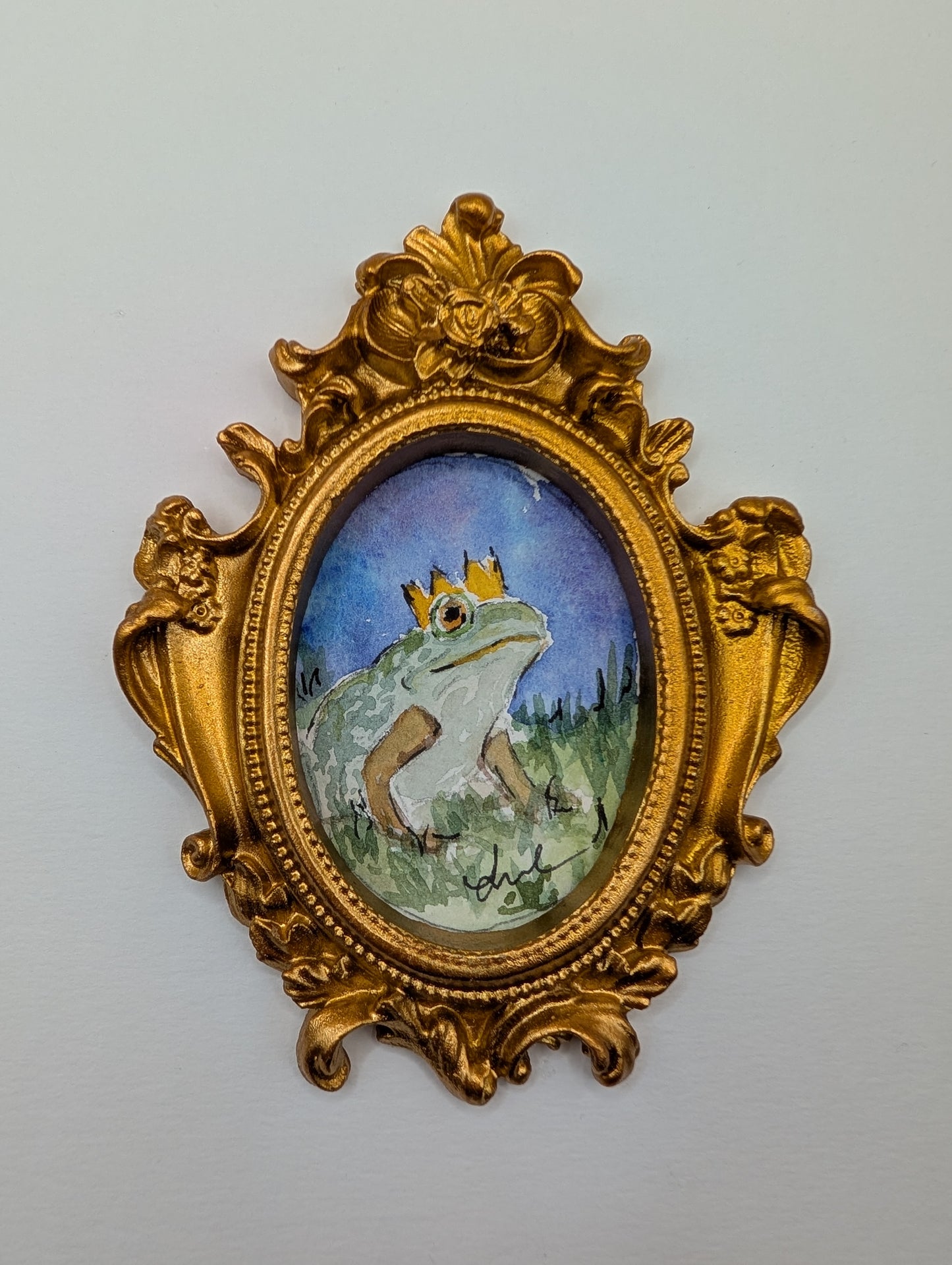 Mini Frog Royalty Painting - Original Watercolor Art by Lora Cavallin