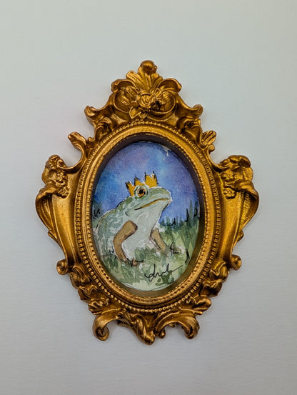 Mini Frog Royalty Painting - Original Watercolor Art by Lora Cavallin