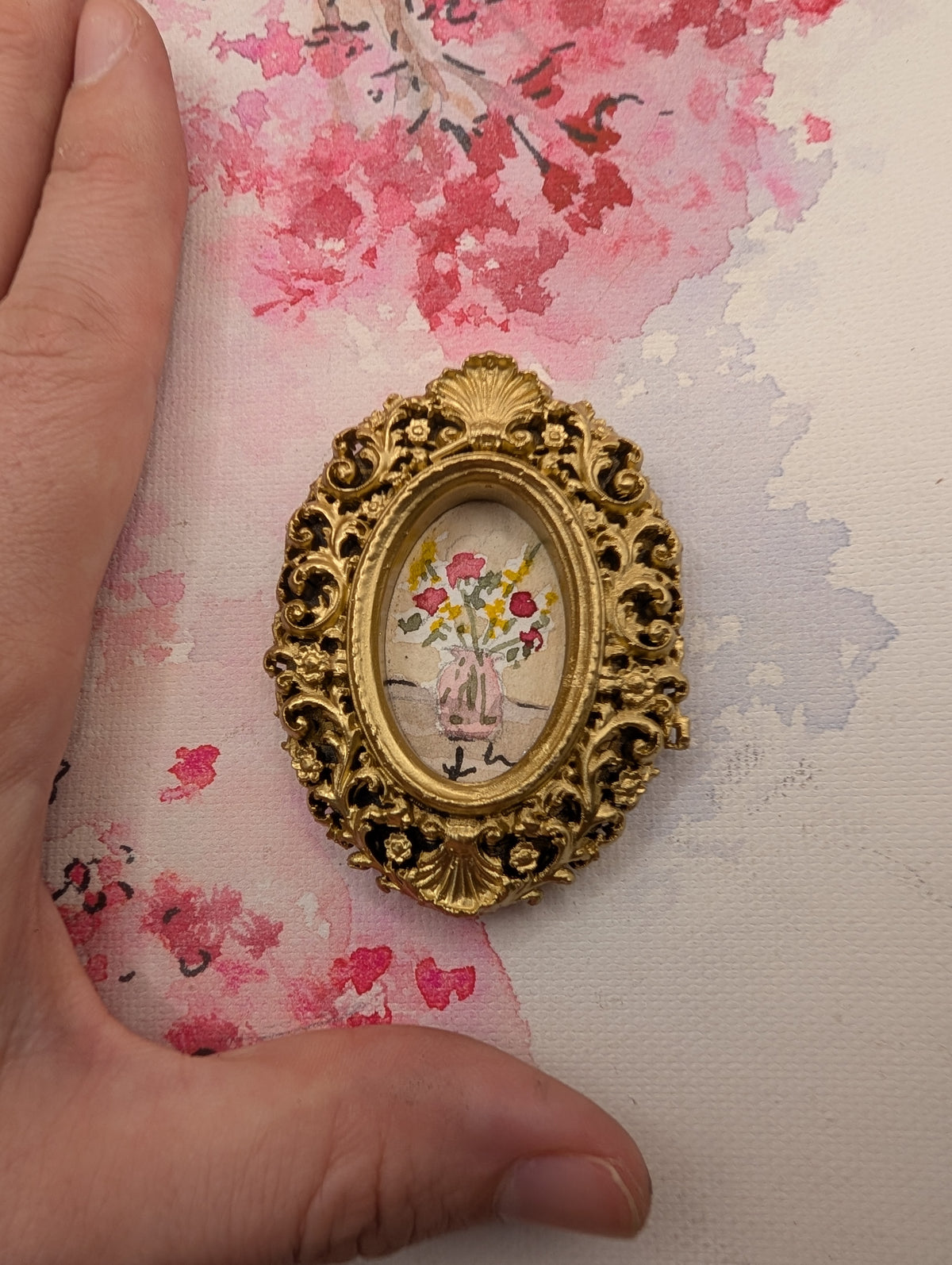 Mini Vase of Flowers Painting - Original Watercolor Art by Lora Cavallin
