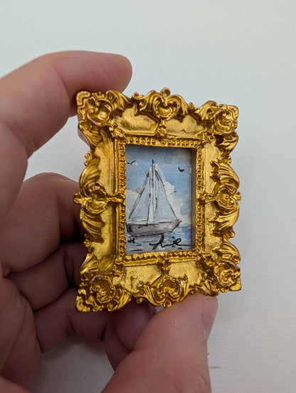 Mini Sailboat Painting - Original Watercolor Art by Lora Cavallin