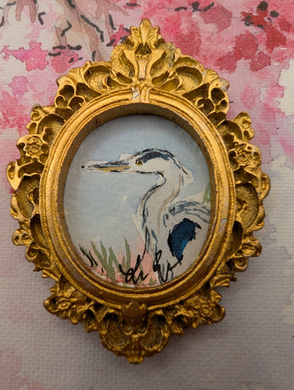 Mini Blue Heron Painting - Original Watercolor Art by Lora Cavallin