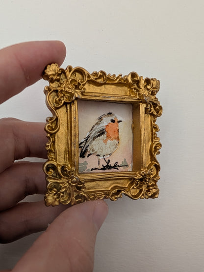Mini Robin Bird Painting - Original Watercolor Art by Lora Cavallin