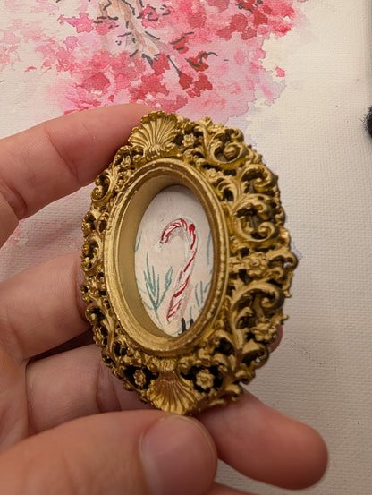 Mini Candy Cane Painting - Original Watercolor Art by Lora Cavallin