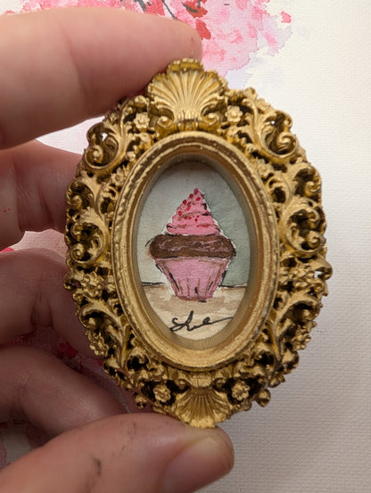 Mini Cupcake Painting - Original Watercolor Art by Lora Cavallin