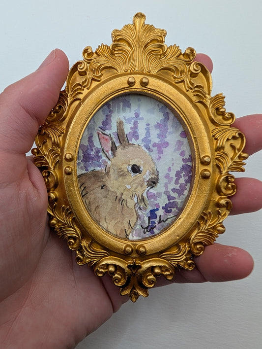 Mini Baby Bunny Painting - Original Watercolor Art by Lora Cavallin