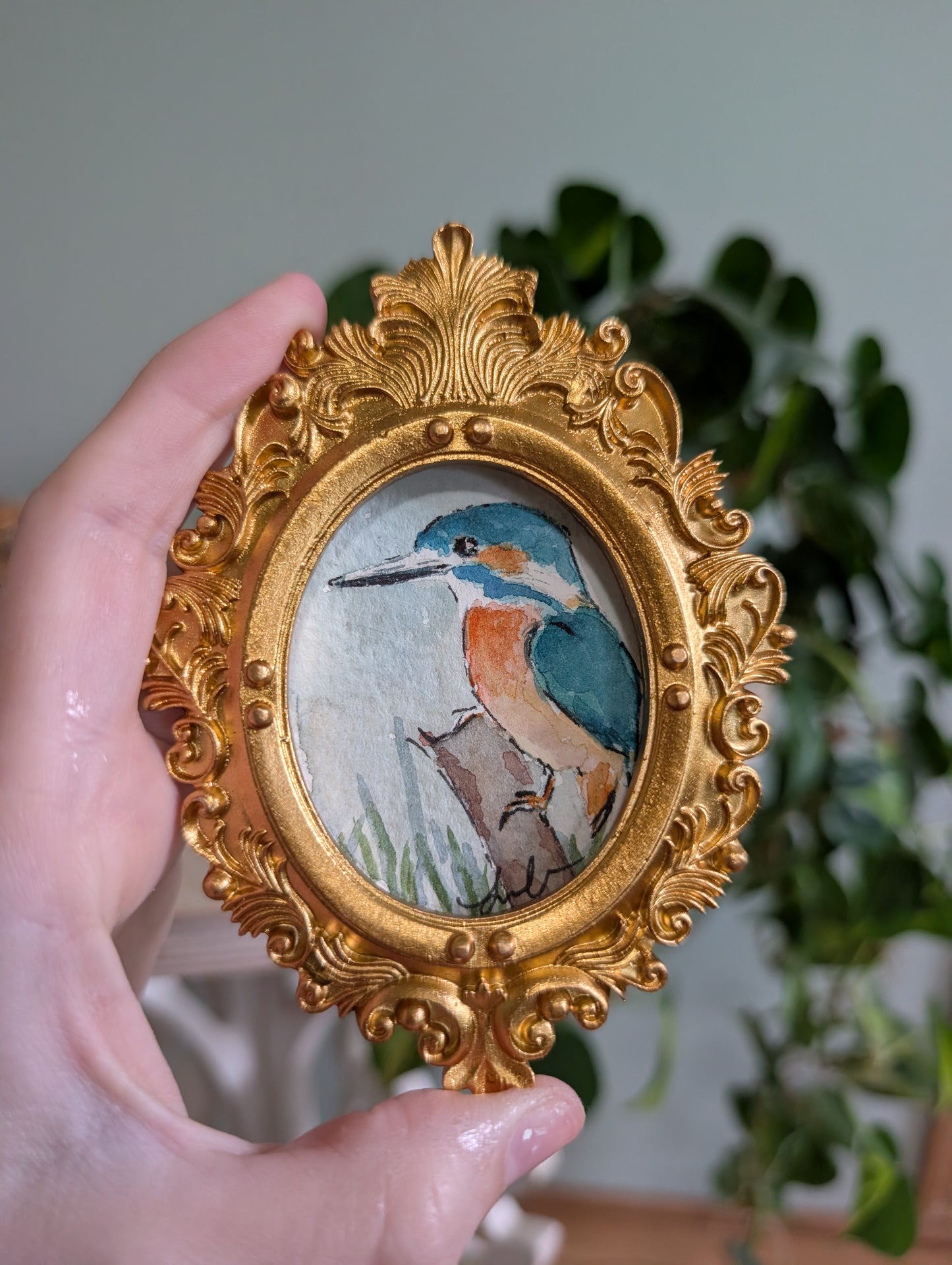 Mini Kingfisher Painting - Original Watercolor Art by Lora Cavallin