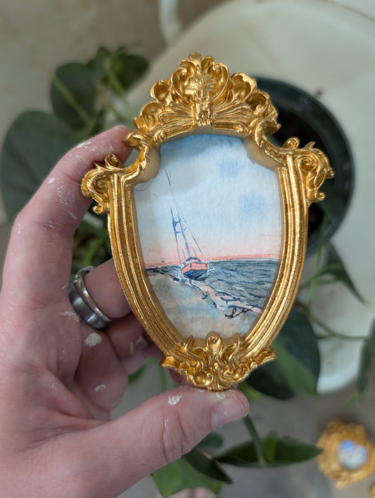 Mini Sailboat on Beach Painting - Original Watercolor Art by Lora Cavallin