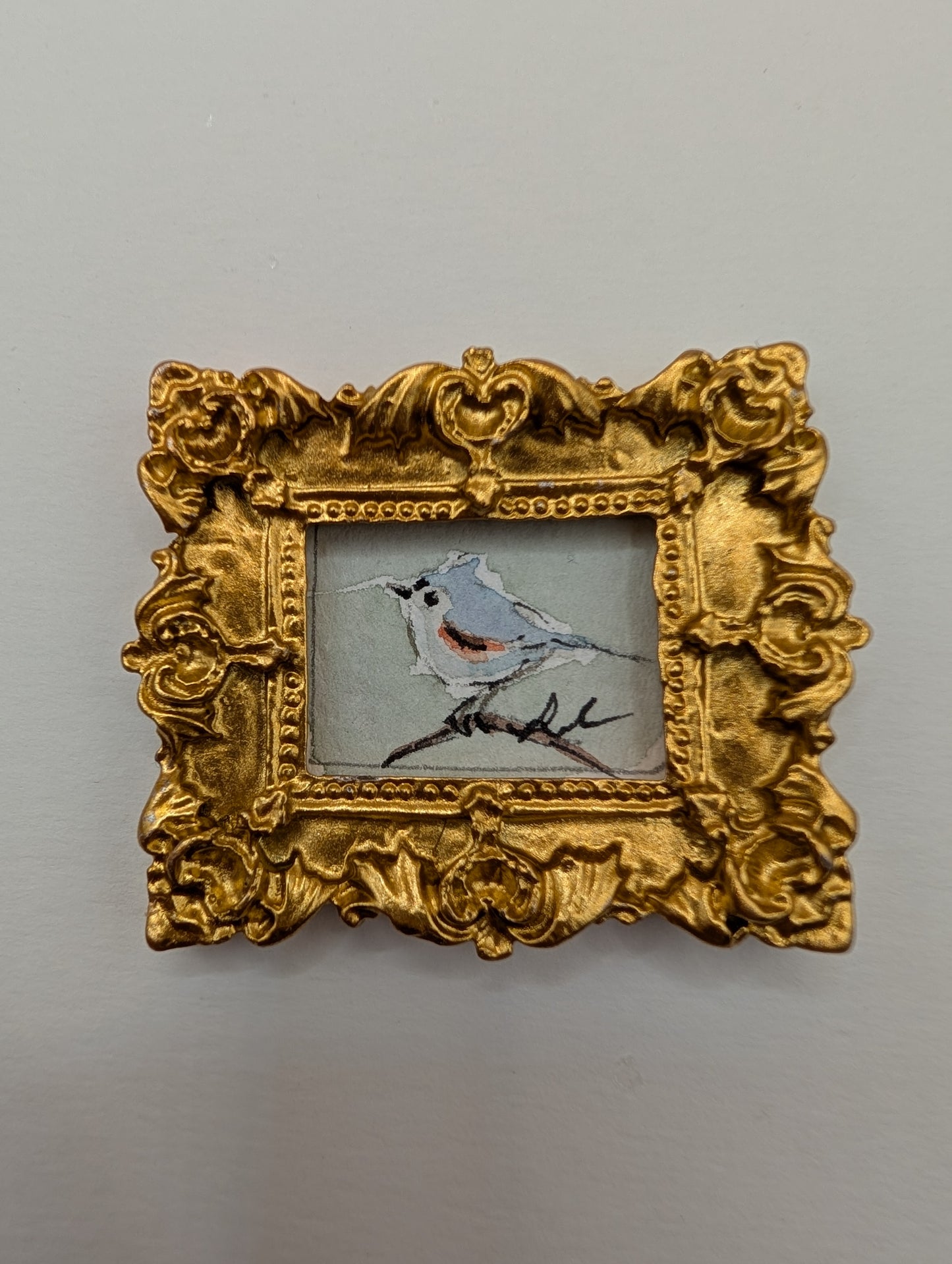 Mini Tufted Titmouse Bird Painting - Original Watercolor Art by Lora Cavallin