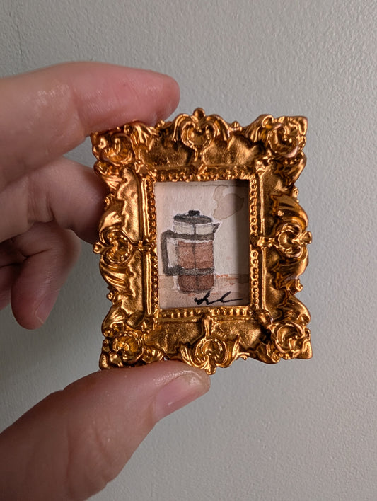 Mini French Press Coffee Maker Painting - Original Watercolor Art by Lora Cavallin