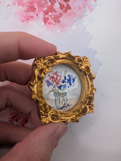 Mini Vase of Flowers Painting - Original Watercolor Art by Lora Cavallin