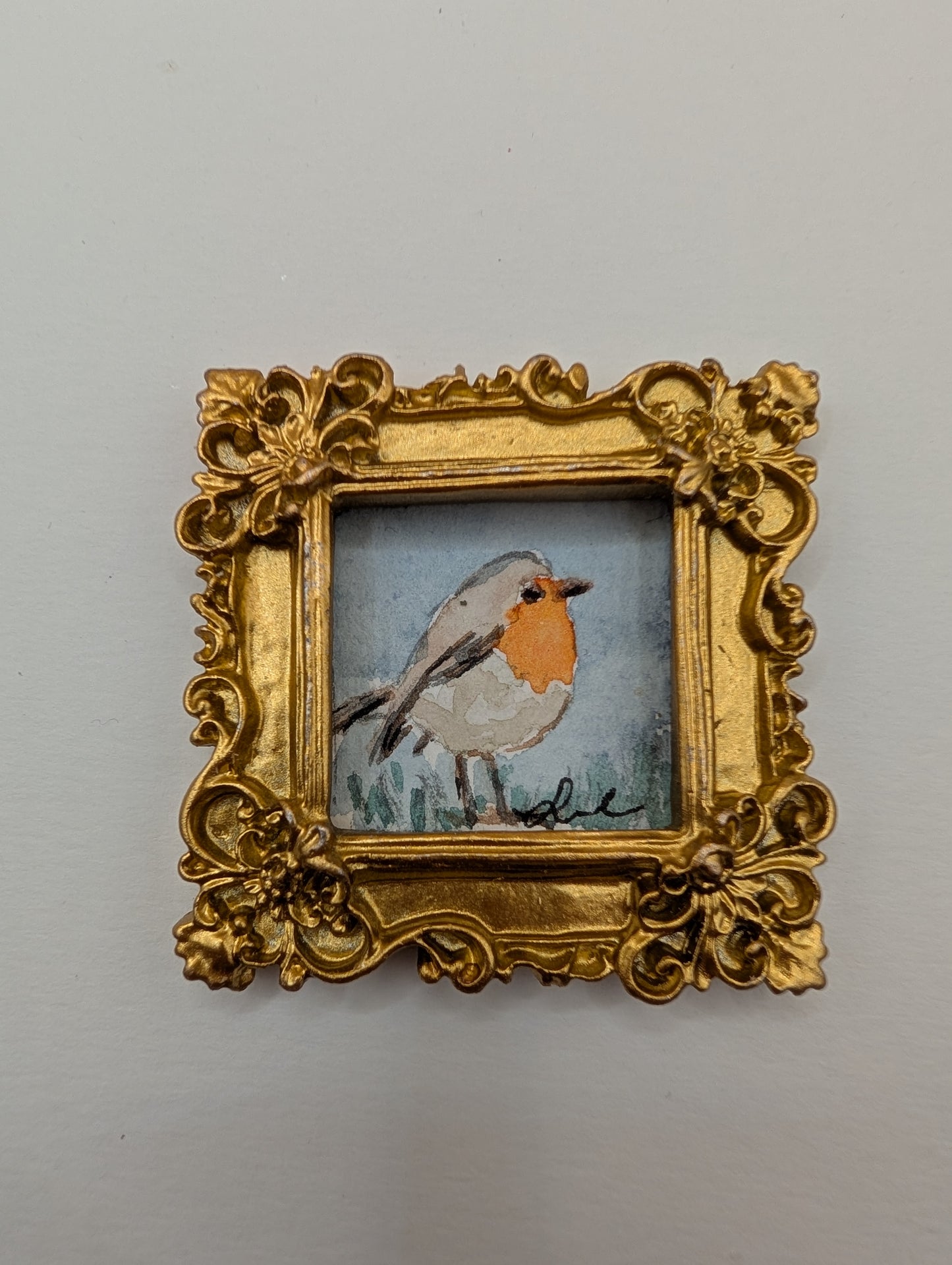 Mini Robin Bird Painting - Original Watercolor Art by Lora Cavallin