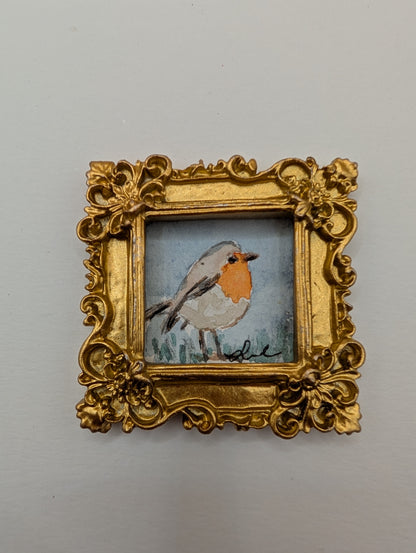 Mini Robin Bird Painting - Original Watercolor Art by Lora Cavallin