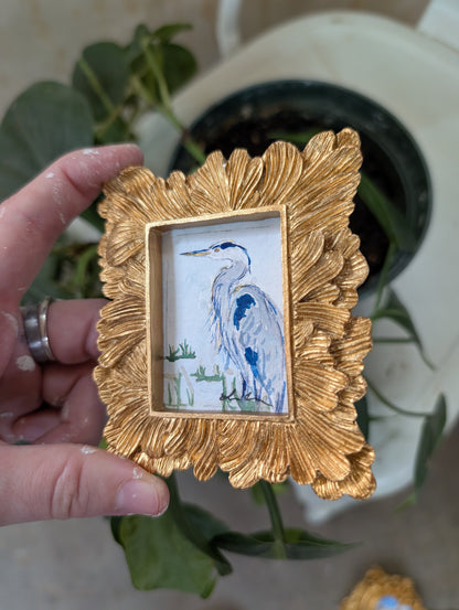 Mini Blue Heron Painting - Original Watercolor Art by Lora Cavallin