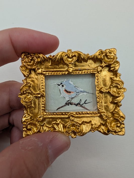 Mini Tufted Titmouse Bird Painting - Original Watercolor Art by Lora Cavallin