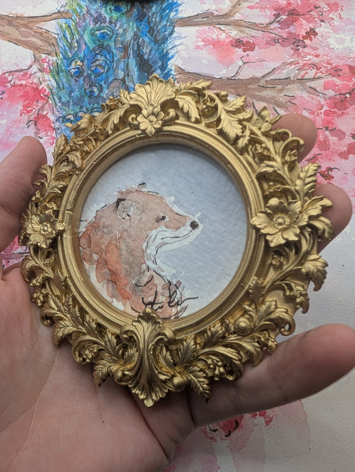 Mini Fox Painting - Original Watercolor Art by Lora Cavallin