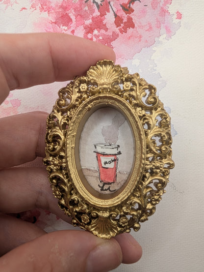 Mini Mocha Coffee Painting - Original Watercolor Art by Lora Cavallin