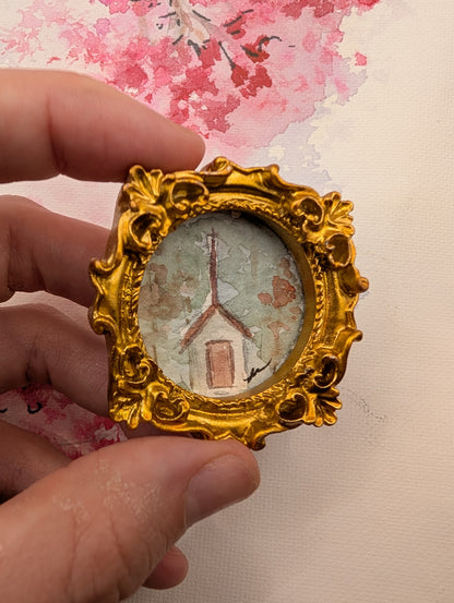 Mini Church Painting - Original Watercolor Art by Lora Cavallin