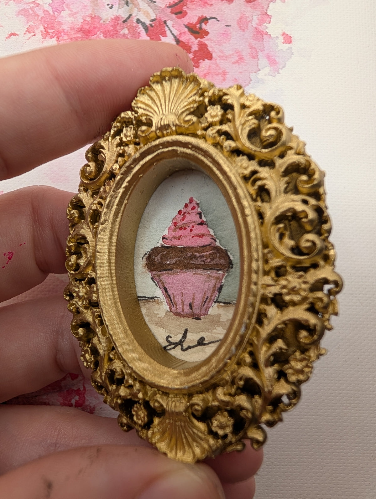 Mini Cupcake Painting - Original Watercolor Art by Lora Cavallin