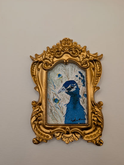 Mini Peacock Painting - Original Watercolor Art by Lora Cavallin