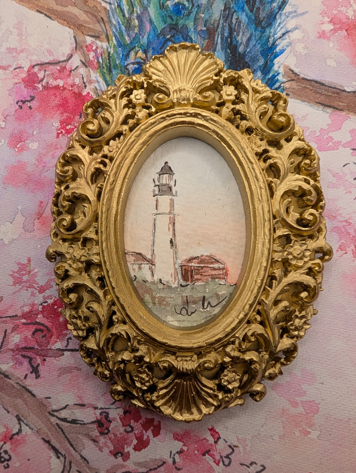 Mini Lighthouse Painting - Original Watercolor Art by Lora Cavallin
