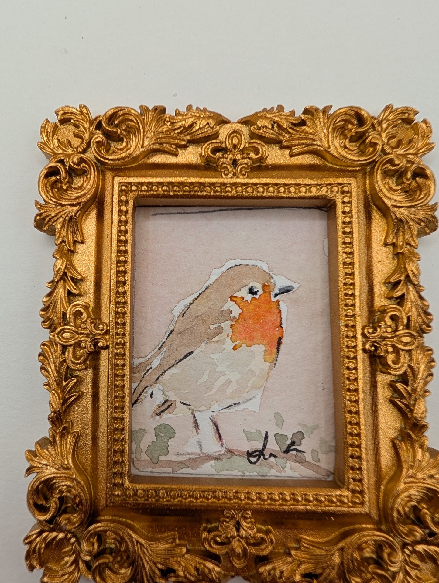 Mini Robin Bird Painting - Original Watercolor Art by Lora Cavallin