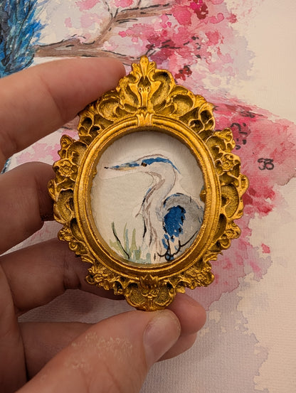 Mini Blue Heron Painting - Original Watercolor Art by Lora Cavallin