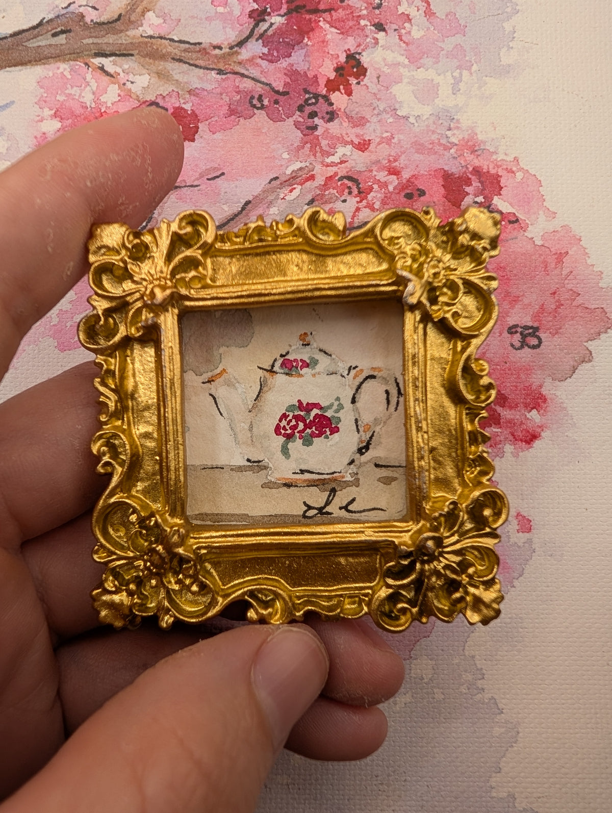 Mini Teapot Painting - Original Watercolor Art by Lora Cavallin